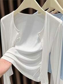 女士不对称纽扣针织开衫，长袖轻薄披肩领外套，黑色/白色/灰色/粉色可选，适合搭配连衣裙