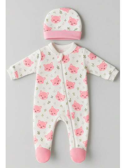 2 Peças Conjunto Casual Elegante Fofo Menina Bebê Macacão e Touca Conjunto Sólido Respirável Algodão