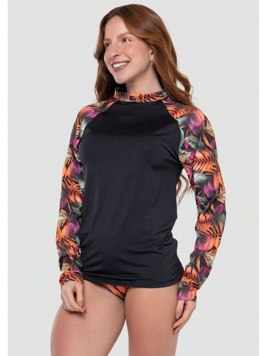 Women's Thermal Top UV Protection Long Sleeve Printed Beachwear Summer 031 - Đen và trắng - Xem 1