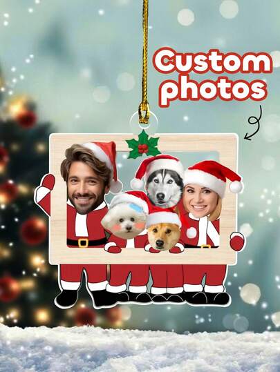 1 peça de moldura de acrílico personalizada para fotos de família de Natal, enfeites personalizados com foto, enfeites para fotos de animais de estimação e casais, enfeites de Natal engraçados para a família, decoração para casa e enfeites para árvores de Natal, presente de lembrança de família, enfeite de presente de feriado para a família, enfeites para molduras de fotos