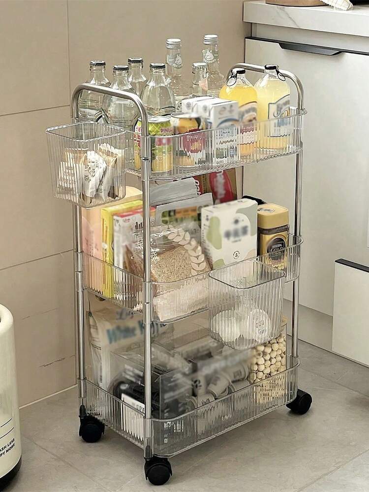 Carrito de almacenamiento acrílico de 4 niveles, organizador de carrito rodante transparente para baño, estantería móvil transparente para lavandería, carrito de uso múltiple para oficina/sala de estar, para almacenamiento y transporte de alimentos, almacenamiento de baño, decoración de baño, decoración de otoño, accesorios de baño de regreso a la escuela, herramientas de baño, baño - Multicolor - Añade 5