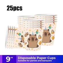 80/10pcs Cartoon Capybara Theme Party Supplies Set, 7/9 Inch Plates Cups Napkins Banners Tablecloth Set, Suitable For 10-80 Guests, Suitable For Birthday Picnic Camping Celebration Decoration - Multicolor - View 14