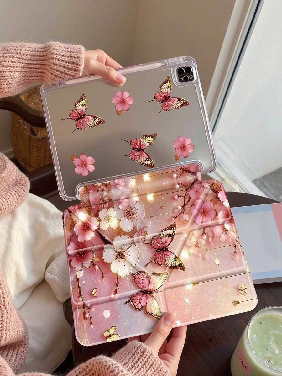 蝴蝶花保护套,兼容 iPad (A16) 第 11 代 11 英寸 2025、iPad 10.2/Mini6/Mini7/9.7 英寸、平板电脑保护套,兼容三星 Galaxy Tab A9 Plus,3+Y 可折叠防弯折,硅胶加固边角,自动唤醒/睡眠功能,内置笔槽,多角度可折叠支架 - 完美日常保护,时尚简约图案。 - 彩色 - 查看 1