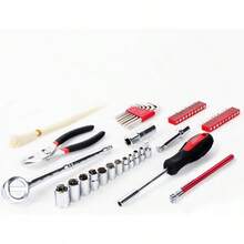 APOLLO TOOLS 56 Piece Compact Metric Auto Tool Set In Zippered Case Small Mechanic Tool Set For Car Emergency Motorcycle Repair On The Road And Travel Tool Needs DT9775 - Red - View 4