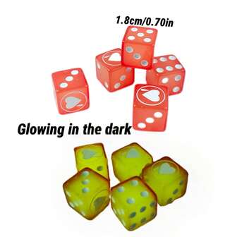 5 قطع نرد بنمط قلب يضيء في الظلام، قياس 1.8 سم، اكسسوارات ألعاب الطاولة الممتعة