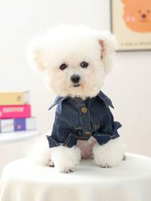 PETCIRCLE 1件宠物衣服，狗狗/猫咪套装，小型犬/幼犬时尚可爱舒适藏蓝色衬衫 - 彩色 - 查看 5