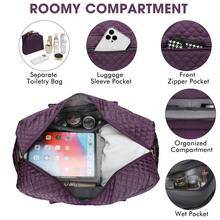 Large Women Travel Duffle Bag - Carry On Overnight Bag Weekend Travel Duffel Tote Bag Yoga Gym Bag With Wet Pocket Toiletry Weekender Overnight Bag For Travel Business Trips Sport , Personal Item Travel Bag With Shoes Compartment, Weekender Bag With Wet Pocket & USB Charging Port - 深紫 - 查看 4