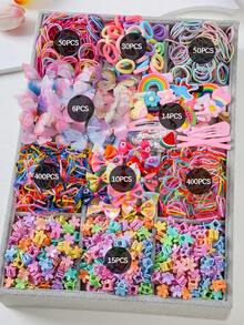 975件/套 女孩及青少年基础彩色发饰套装，包括发圈、发夹、发卡、发卡，适合日常使用和送礼。 - 彩色 - 查看 10
