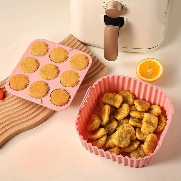 2pcs Silicone Air Fryer Liners, Muffin Pan - Reusable Non-Stick Baking Mats With Cupcake/Square Molds, Fit For Instant Pot/Air Fryer Oven, Easy Release & Clean, Compatible With Mini Frittatas, Tarts, Quiches (Black) - Multicolor - View 4