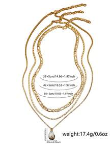 Tkool Bộ 3 dây chuyền nhiều lớp, thiết kế dây xích dẹt dày thời trang, đính đá Cubic Zirconia hình giọt nước bằng đồng, thích hợp cho phái nữ đeo khi đi nghỉ ở bãi biển - Vàng - Xem 5