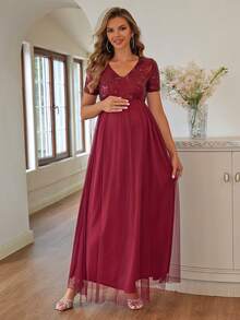 Joyfunear 孕妇亮片装饰简约日常网眼短袖连衣裙