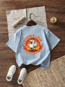 Tween Boy“Steve The Turkey”图案短袖T恤，柔软舒适的夏季上衣