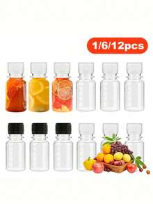 1/6/12pcs Mini Ginger Cups, 2oz Tiny Juice Bottles With White Screw Lids, Small Beverage Containers, Reusable, Leak-Proof, Freezer , Transparent With Measurement Marks, Suitable For Liquid, Juice, Jam - Multicolor - View 2
