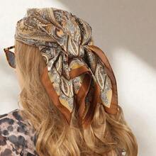 1pc Women Scarf Simple Printed 70cm Square Scarf, New Stylish Bandana For Women, Versatile Waist Tie, Hair Accessory Witch Silk Scarves - 卡其色 - 查看 4