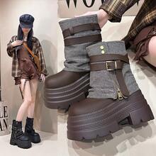 2025 Nuevos zapatos de mujer para otoño e invierno con tacón oculto, suela gruesa y cortos para mujeres elegantes - Marrón - Ver 2