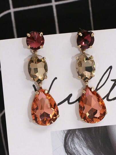 Juran 1pair Elegant Colorful Rhinestone Water Drop Earrings For Women Party Dancing Jewelry