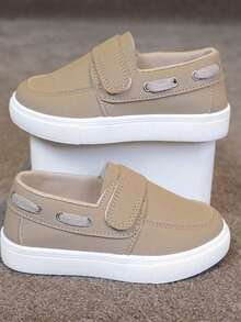 1 双男女时尚钩环运动鞋，女童新款跑步鞋，儿童 PU 皮革休闲平底鞋，适合室内/室外活动、上学日、春秋季日常散步和跑步 - 卡其色 - 查看 12