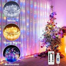 1 pieza Luces de cortina LED de 100/200/300, Luces de hadas colgantes USB, Control remoto, 8 modos de iluminación, con ganchos, adecuado para boda, cumpleaños de niños, Navidad, fiesta, fondo de dormitorio, guardería, decoración del hogar y vacaciones en interiores, disponible en blanco, blanco cálido y multicolor