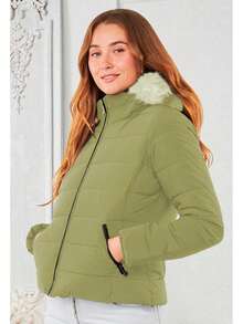 Women Winter Coats - 奶油色 - 查看 2