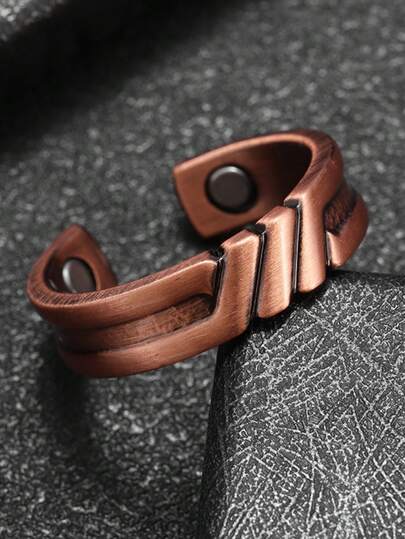 SeuSuk 1pc Classic Knot Pattern Adjustable Copper Open Ring, Versatile Vintage Accessory Suitable For Men's Casual Daily Wear & Gift