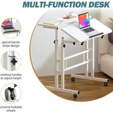 Rolling Standing Desk Height Adjustable, Mobile Stand Up Computer Desk, Sit-Stand Tiltable Top Desk Laptop Stand For Small Spaces - White - View 4