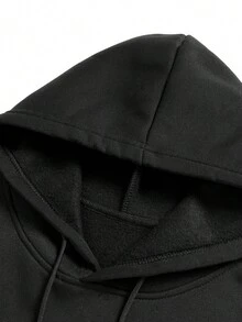 Autumn/Winter Men's Plus Size Fleece Hooded Sweatshirt, Loose Fit, BF Style Lazy Ins Style Warm Jacket Top Sports - Black - View 5