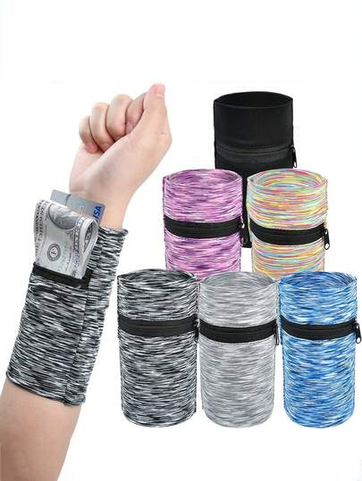 1pc Unisex Sweat-Absorbent Running Wrist Wallet, Zipper Design Wrist Support Band, Suitable For Gym Workout, Jogging, With Zipper Coin/Key Multipurpose Storage Pouch