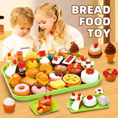 34Pcs Simulation Food Dessert Ice Cream Bread Food Toy For Boys And Girls