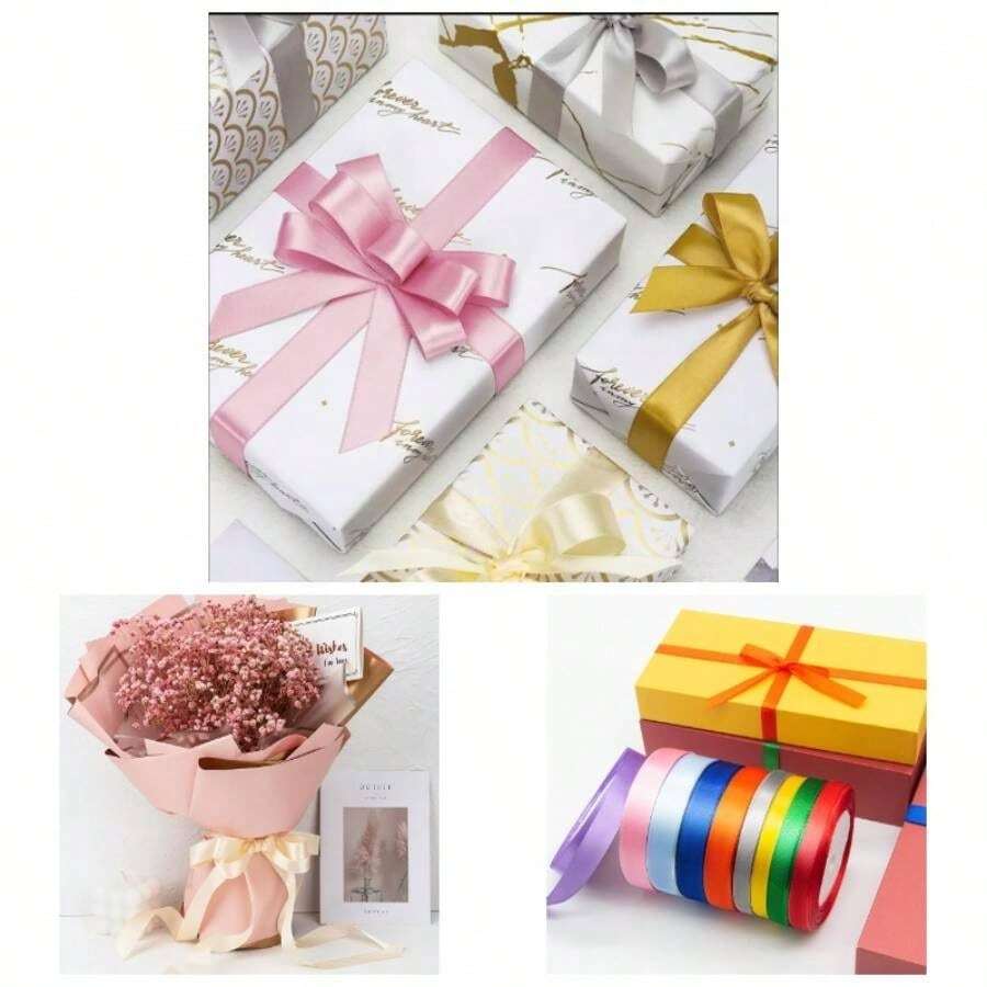 38x 25 Yards Satin Ribbon, Autumn Orange Silk Ribbon Wrapping, Floral Bouquets, Crafts, Wedding Party Decorations, And Sewing Projects - Cam mùa thu + 3/8" x 25 Yards - Xem 1