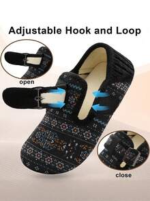 Leisfit Women's Autumn And Winter Velvet Flat Shoes, Comfortable And Breathable Round Toe Casual Shoes, Low Cut Adjustable Soft Soled Warm Home Casual Shoes, Suitable As Gifts For Wives And Mothers - Black Pattern - View 3