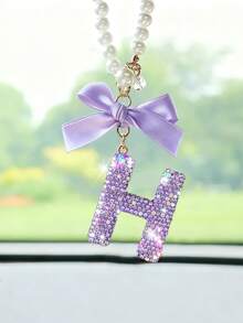 1件汽车内饰悬挂装饰品，紫色水钻蝴蝶结字母挂饰，汽车后视镜配件 - 均碼2 - 查看 19