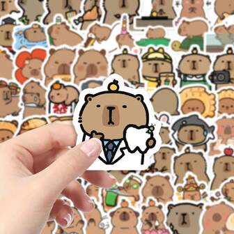 64pcs Cute Capybara Cartoon Sticker Set, Colorful Vinyl Stickers, Suitable For Water Bottles, Laptops, Suitcases, Mobile Phones, Party Gifts, And Collectible For Teenagers And Adults