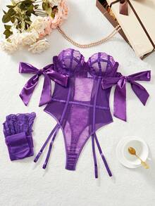 weiweihu Purple Shapewear Tummy Control   Corset Tops  Purple Corset  - Big Bow Shoulder Strap-1 Piece Ladies Lace Sexy One-Piece Lace Temptation Halter See-Through Bow One-Piece Sexy Underwear Suitable For Home Or Private Parties, Sexy Underwear Sexy Lingerie For Woman    Lingerie For Women Sexy Erotic   Corset Lingerie   Sexy Lingerie For Woman  Halloween Costumes For Women>Sexy    Mermaid Costume   Cleopatra Costume Halloween Costumes For Women Thanksgpajamas Sets For Women   Pijamas Navideñas Christmas Pajamas Thanksgiving Outfit Women - 紫色 - 查看 7