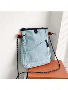 2023新款工作服小方包,男女皆宜時尚韓版學生手機日本ins帆布信差包 - 黑色 - 查看 9