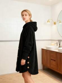 4 件套女士毛绒夹克轻便舒适纽扣连帽衬衫女式冬季外套休闲大码床上夹克，羊羔绒夹克女式羊羔绒外套纽扣长袖夹克休闲秋冬保暖外套 - 彩色 - 查看 8