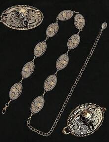 TOPACC Western Metal Concho Belt For Women Cowgirl Chain Belts For Dresses Jeans Country Concert Outfit - 銀色 - 查看 10