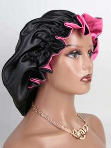 1pc Two Tone Satin Hat Silk Bonnet Satin Bonnet - 棕色 - 查看 1
