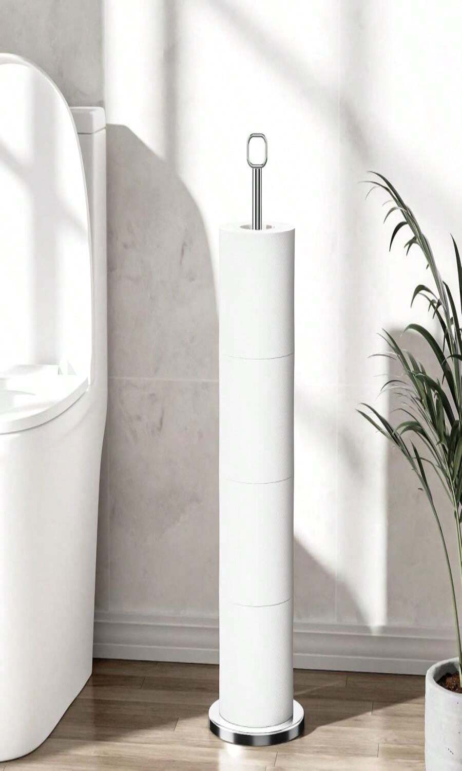 Chinpakden Toilet Paper Holder Stand - Free-Standing Tissue Paper Storage With Reserve Function, Stainless Steel Toilet Paper Roll Holder For Bathroom, Black - ColorB - 查看 1