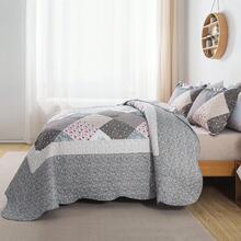 Twin Quilt Bedding Set - Lightweight Bedspreads, 2-Piece Microfiber Reversible Coverlets, Retro Bed Cover, Twin Size All Season Quilts - Grey - Viền tím - Xem 3