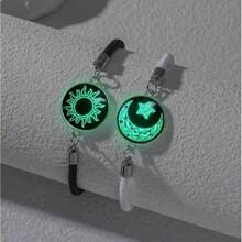 2 Pcs/Set Luminous Braided Rope Couple Bracelets For Lovers Sun Moon Butterfly Glow In The Dark Chains Noctilucent Jewelry Gift
