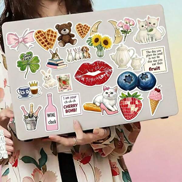 50 Peças Pacote de Adesivos Vintage de Aquarela Aleatoriamente Sortidos, Estilo Artístico/Costeiro Boêmio/Doce Feminino, Conjunto de Adesivos Decorativos para Jornais, Laptops e Mais