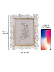 1pc White Resin Frame With Gold Trim, 3D Daisy Flower Pattern Decorative Photo Frame, Square Shape For Home Desktop Display, Horizontal & Vertical Use, Suitable For Home Decor And Photography Props - White - View 6