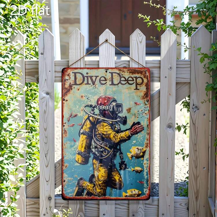 JIT Diver Deep Sea Adventure Tinplate Painting Suitable Bedroom, Bar, Garage, Garden, And Outdoor Decoration - 彩色 - 查看 3