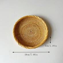 1pc Round Rattan Woven Storage Basket Natural Material Organizer Tray For Fruits, Snacks, Candies; Multi-Purpose Handmade Storage Container For Living Room, Kitchen Counter, Desk; Perfect For Tabletop Decoration And Home Organization; Durable, Lightweight Natural Basket With Elegant Woven Design; Ideal Gift Idea For Spring And Summer Decor, Housewarming, Or Office Setup - Khaki - View 11