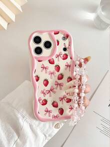 奶油色波浪边亮面樱桃蝴蝶结草莓彩绘防摔手机壳保护套,配手工串珠手链配件,兼容 17 Pro/17 Air/17/17 Pro Max/16/11/16 Pro/16 Plus/16 Pro Max/16 e/15 Pro Max/13/14/12/XS/XR/7G/8P,兼容小米手机,兼容红米手机 - 彩色 - 查看 8