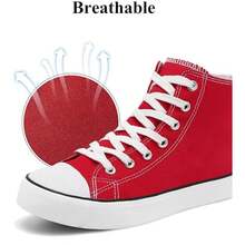 Haifago Women Hight Top Lace Up Casual Red Canvas Sneakers, Comfortable Lightweight Canvas Shoes For Women,High-Top Canvas Shoes Outdoor Fashion Women Shoes,Red Shoes - 紅色 - 查看 3