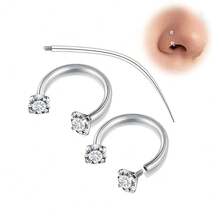1pc/3pcs/4pcs Y2K Style 16G Horseshoe Septum Clicker With Piercing Tool, Stainless Steel 316L Low Allergy, Cubic Zirconia Embedded, External Thread Design, Suitable For Nose, Cartilage, Lip, Ear, Unisex Jewelry, Great Gift For Halloween, Thanksgiving, Christmas, Birthday