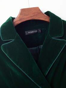 HOMEYEE 天鹅绒面料翻领长袖休闲优雅商务办公室女士西装外套，秋冬 - 墨綠色 - 查看 4