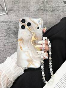1个大理石纹彩绘加厚防震透明手机壳，配手工串珠手链，兼容 17 Pro/17 Air/17/17 Pro Max/16/11/16 Pro/16 Plus/16 Pro Max/16 e/15 Pro Max/13/14/12/XS/XR/7G/8P，Galaxy S25/S25 Plus/S25 Ultra/A16/A36/A26/A56/A50/A12