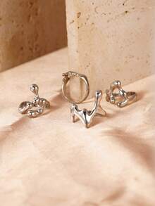 4 Stücke kreatives Wassertropfen Design stapelbarer geometrischer Ringset für Frauen, täglicher Gebrauch, Partys, Geschenke